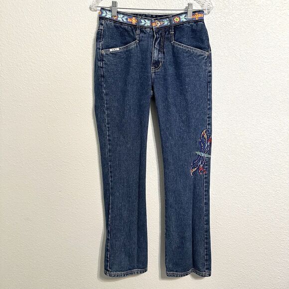 R.V.T. Jean Co Size 9/10 Womens Juniors Jeans Blue Straight Leg Embroidered Y2K - Picture 2 of 16